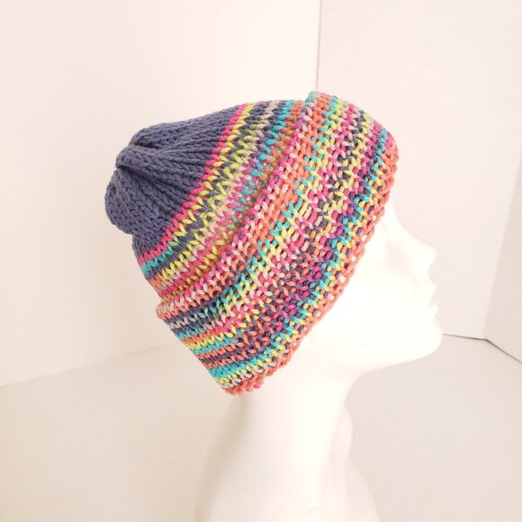 New Handmade Youth Crochet Multicolor Colorful Striped Hat Beanie Cute - Picture 3 of 10